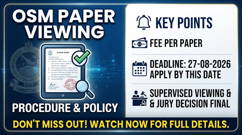 BISE Abbottabad's On-Screen Marking (OSM) Paper Viewing Policy