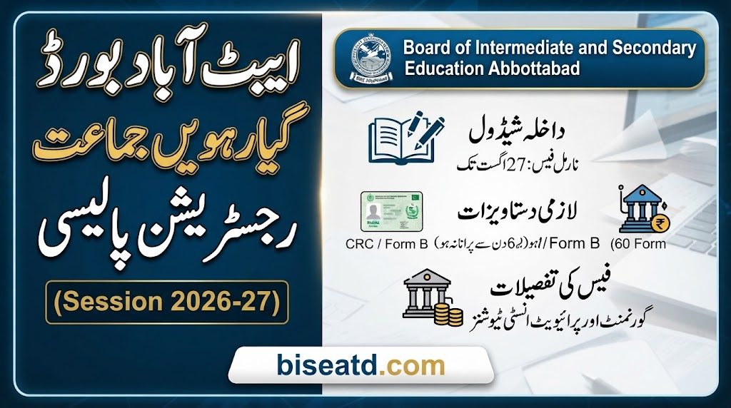 BISE Abbottabad Class 11th Admission & Registration Policy