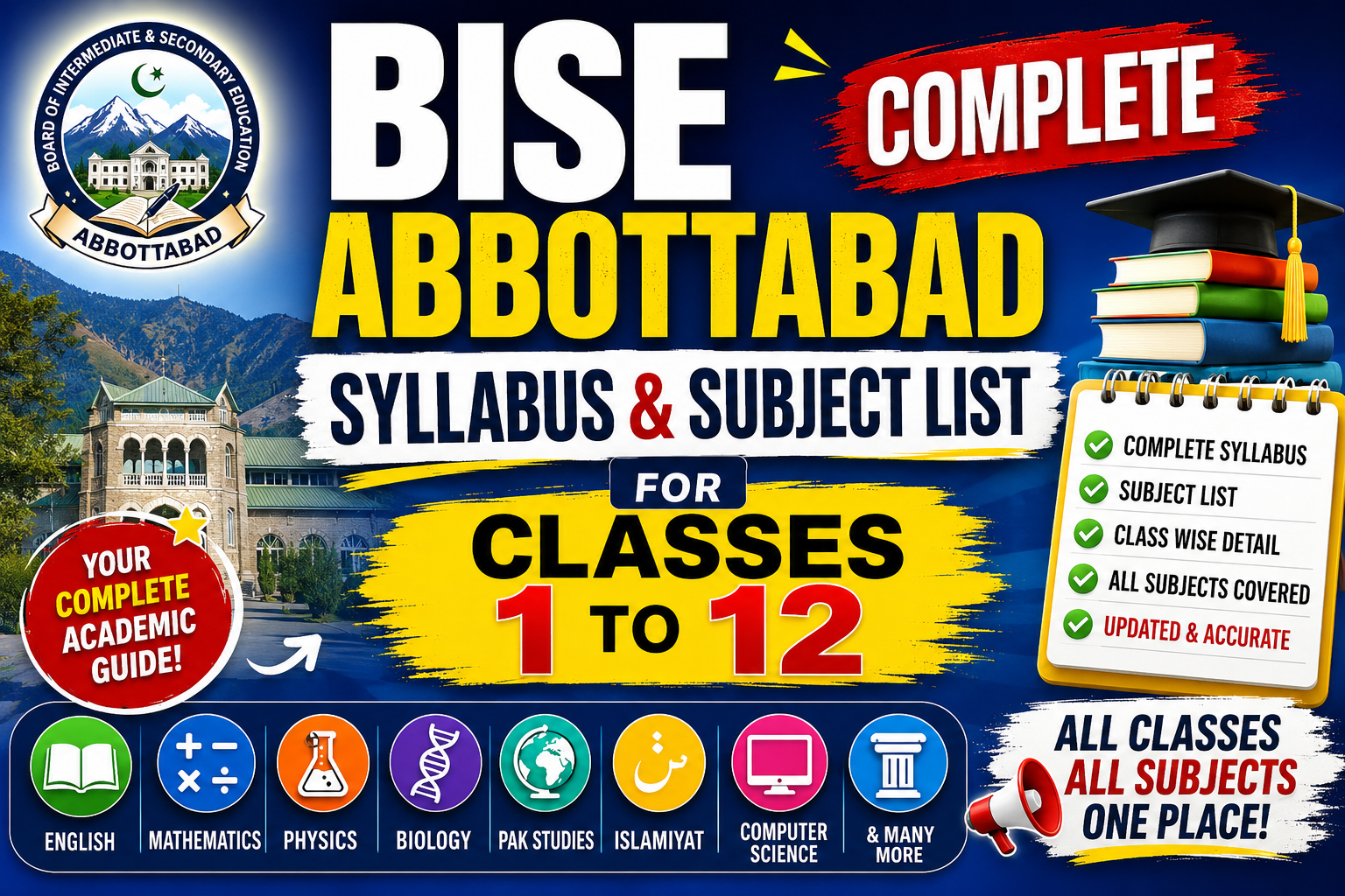 BISE Abbottabad Complete Syllabus & Subject List for Classes 1 to 12